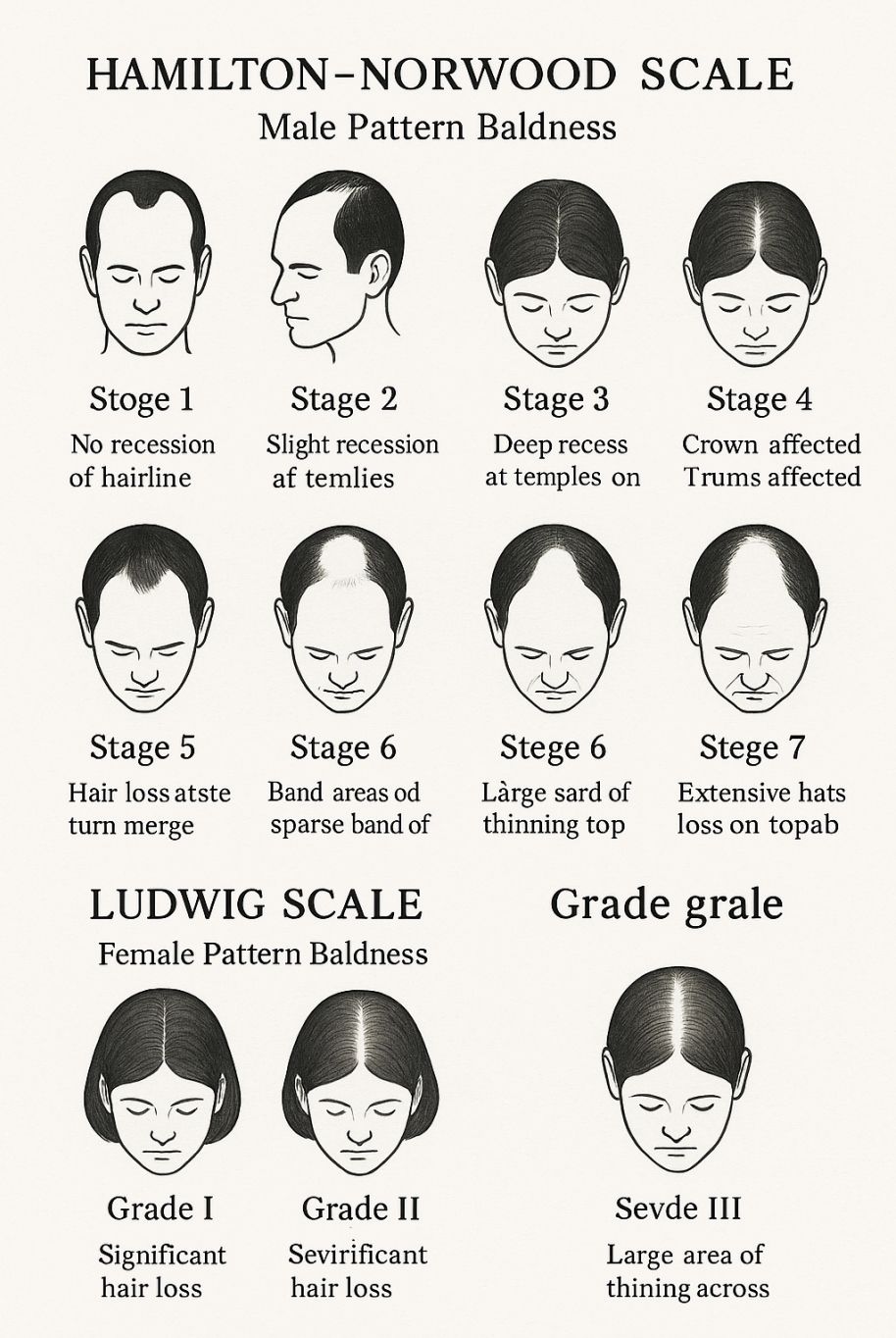 Escalas de clasificación clínica para alopecia androgenética.