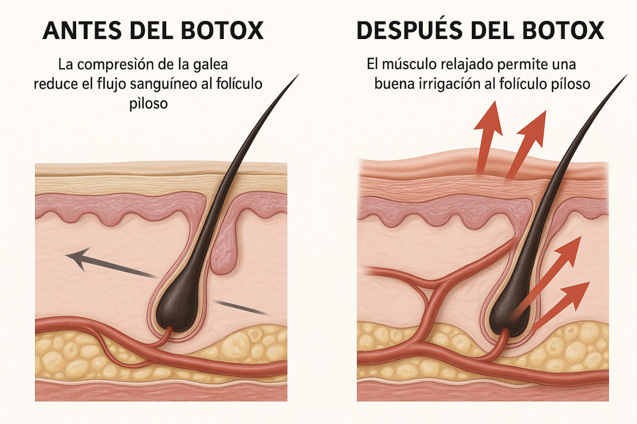 Comparación del flujo sanguíneo folicular antes y después del tratamiento
con toxina botulínica.